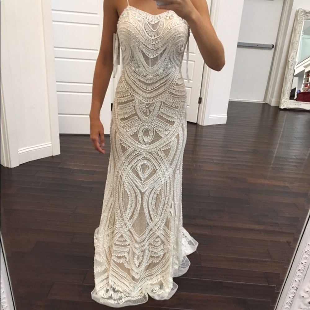 White long beaded gown